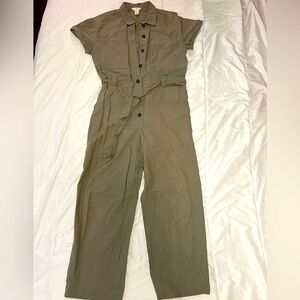 H&M Khaki Button-Up Jumpsuit